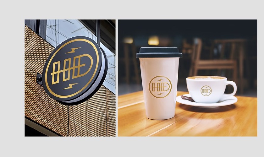 Hollywood Donuts coffee cup and exterior logo applications